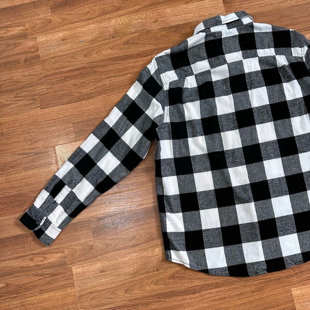 George Long Sleeve Button-Up Collard Shirt Flannel Plaid Black and White| Men Si - Picture 13 of 14